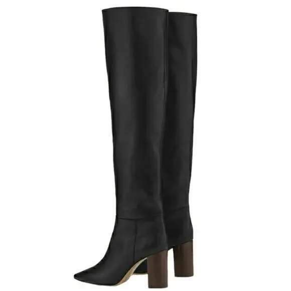 MAJE Fauve leather pointed pointy toe thigh over the knee black boots 40 9 NEW - Picture 4 of 10